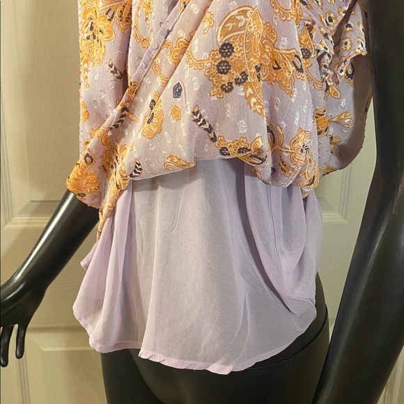 Elegant Purple and Orange Blouse with Ruffle Sleeves - Picture 9 of 12